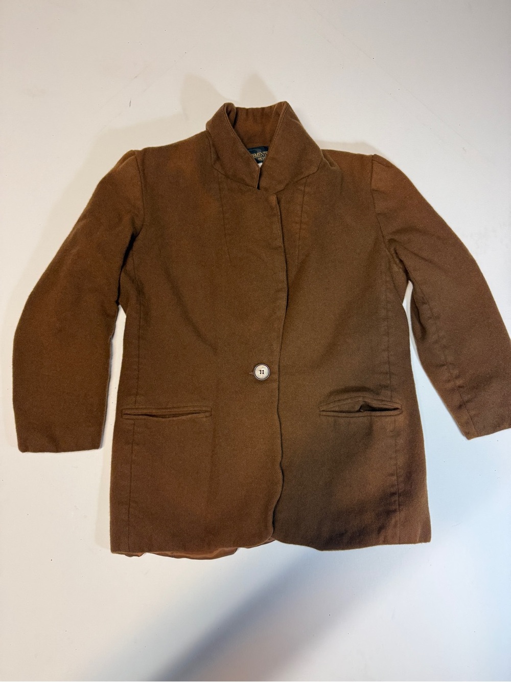 Requirements Brown Single-Button Pea Coat 100% Wool